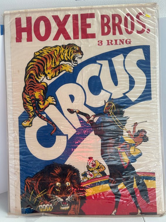 Vintage Hoxie Bros. 3 Ring Circus advertising sign