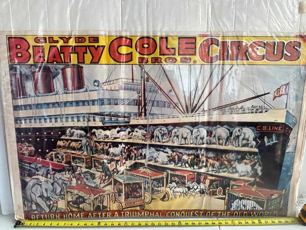 Large Clyde Beatty Cole Bros. Circus poster