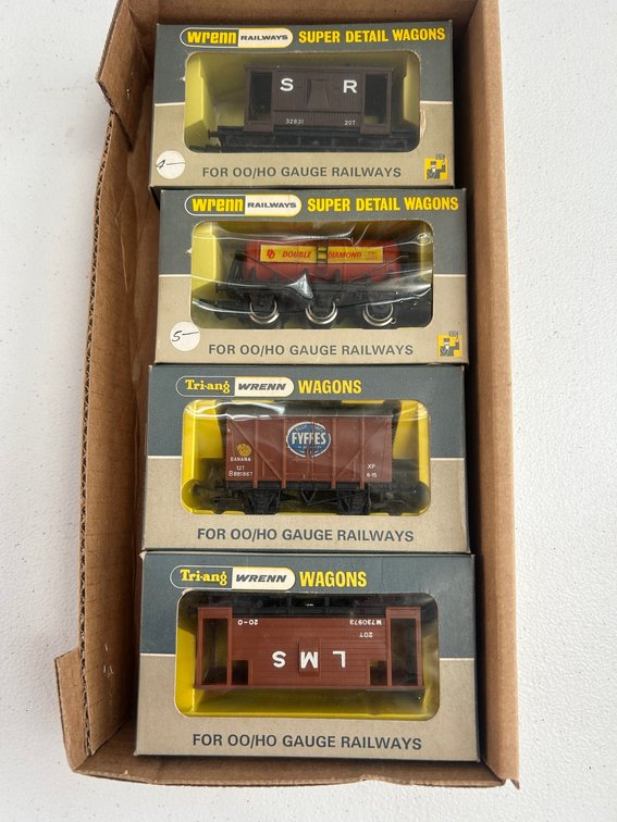 Selection of Tri-Ang Wrenn wagons-European style cars-set of 4