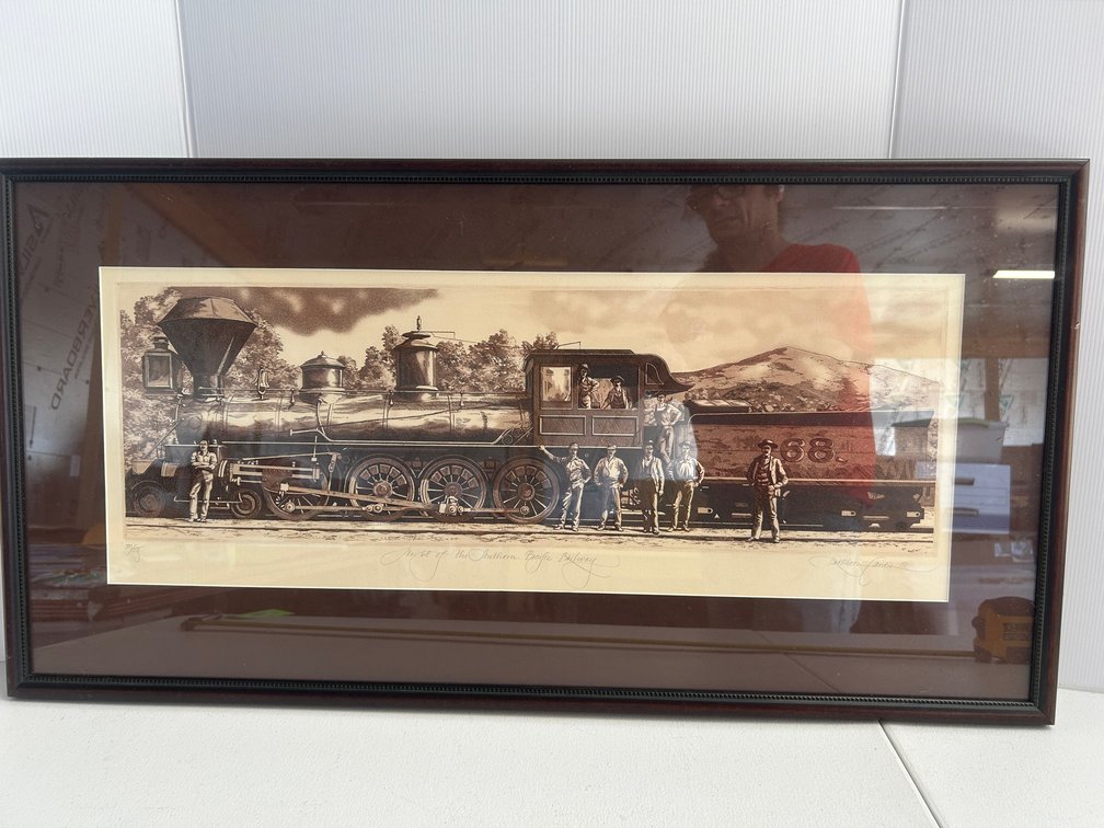 Signed and numbered drawing-Steam locomotive and her crew-4-8-0 style with tender