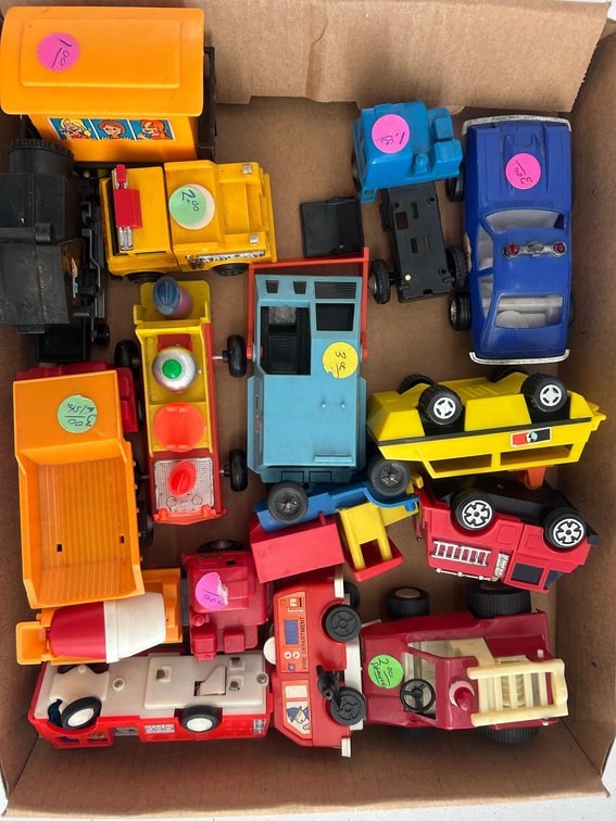 Selection of vintage toys and trucks