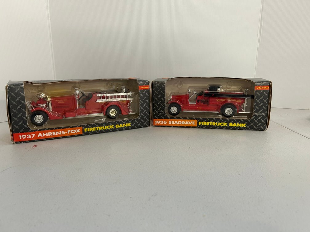 2 Die cast firetruck banks