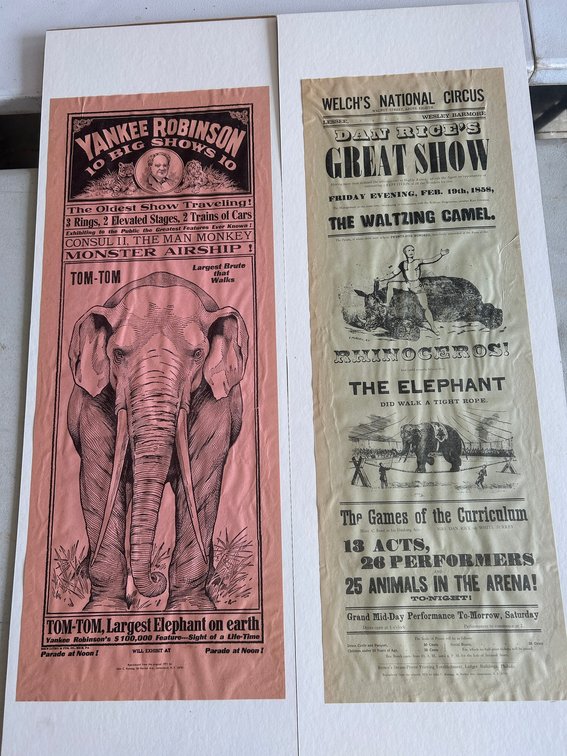 2 Large re-print circus advertisements