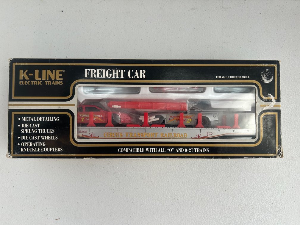 K-Line Freight car circus transport railroad classic flat car with automobiles