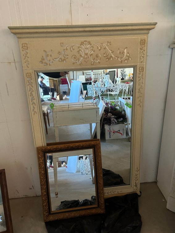 Wall Mounted Mirror in a Cream Distressed Finish
