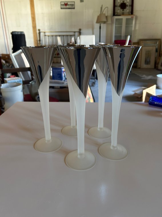 Frosted and silver Banded Trumpet Champagne Flutes