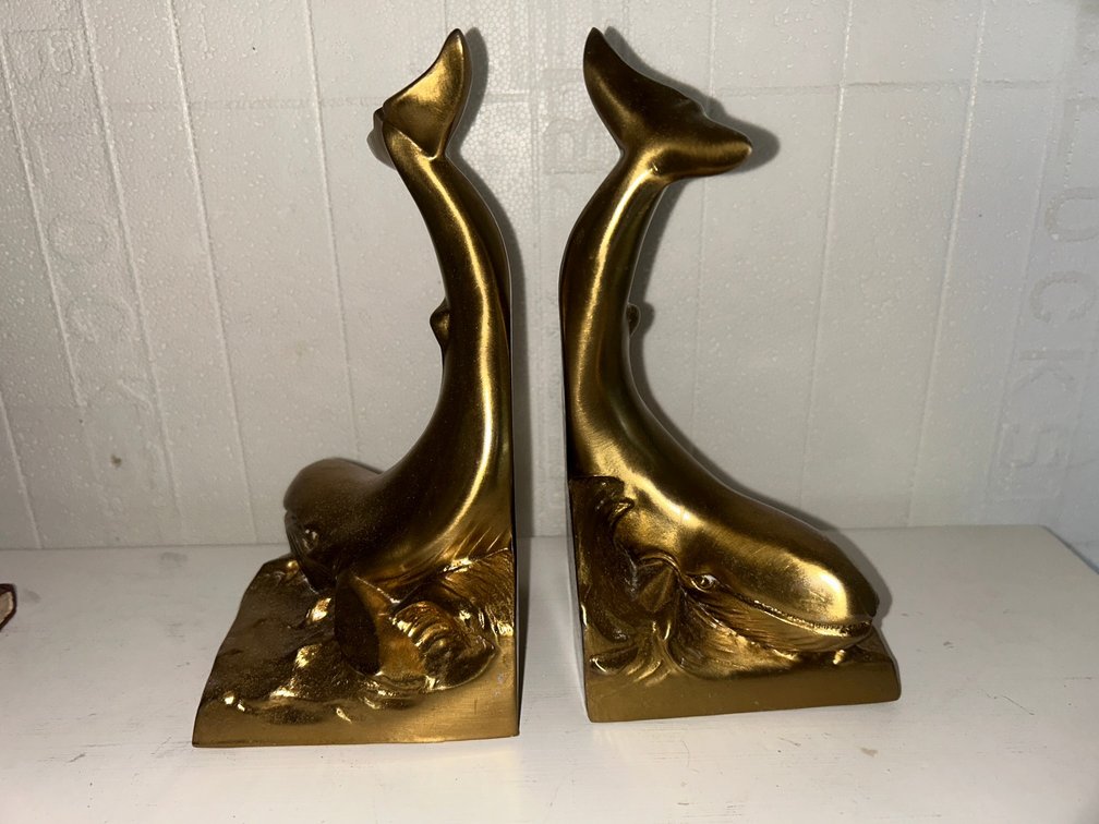 Brass Sculptured Whale Book ends