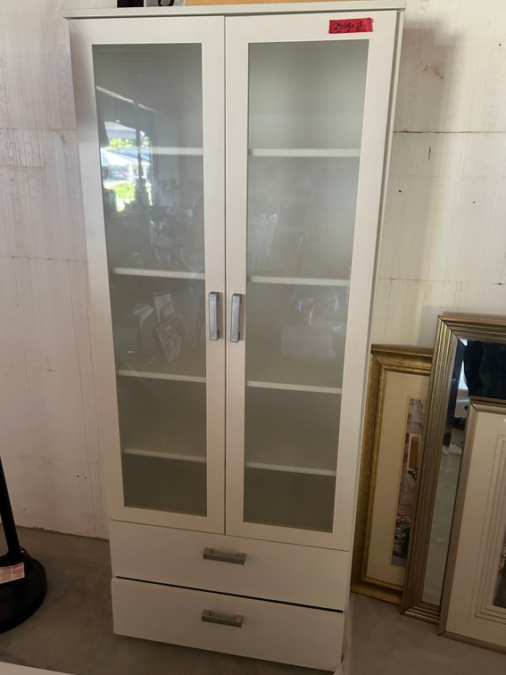 White Storage Cabinet 2-Glass Doors,2-Drawers