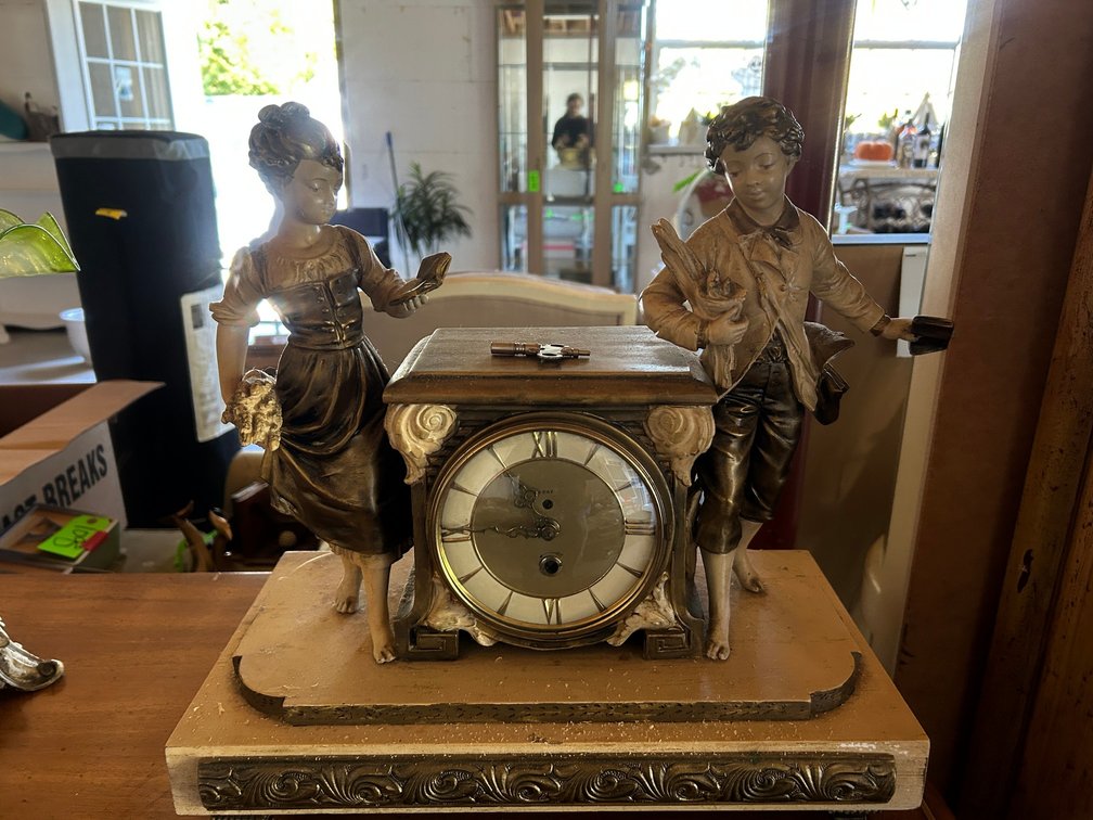Antique Figural Mantle Clock with Key