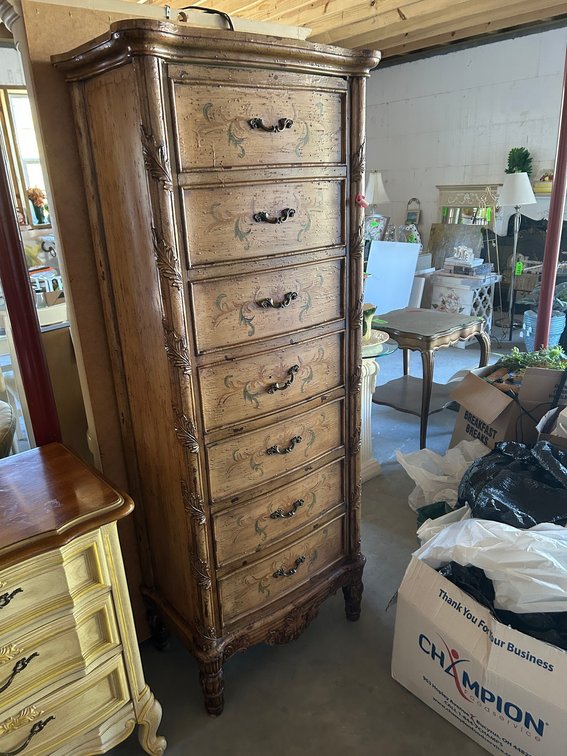 29x70x17 Tall Lingerie chest with Painted Decorative Fronts with Leaf Pattern