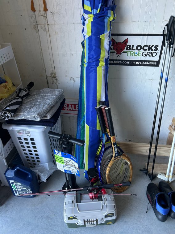 Fishing Rod with Tackle Box, Air Pump, Tennis Rackets