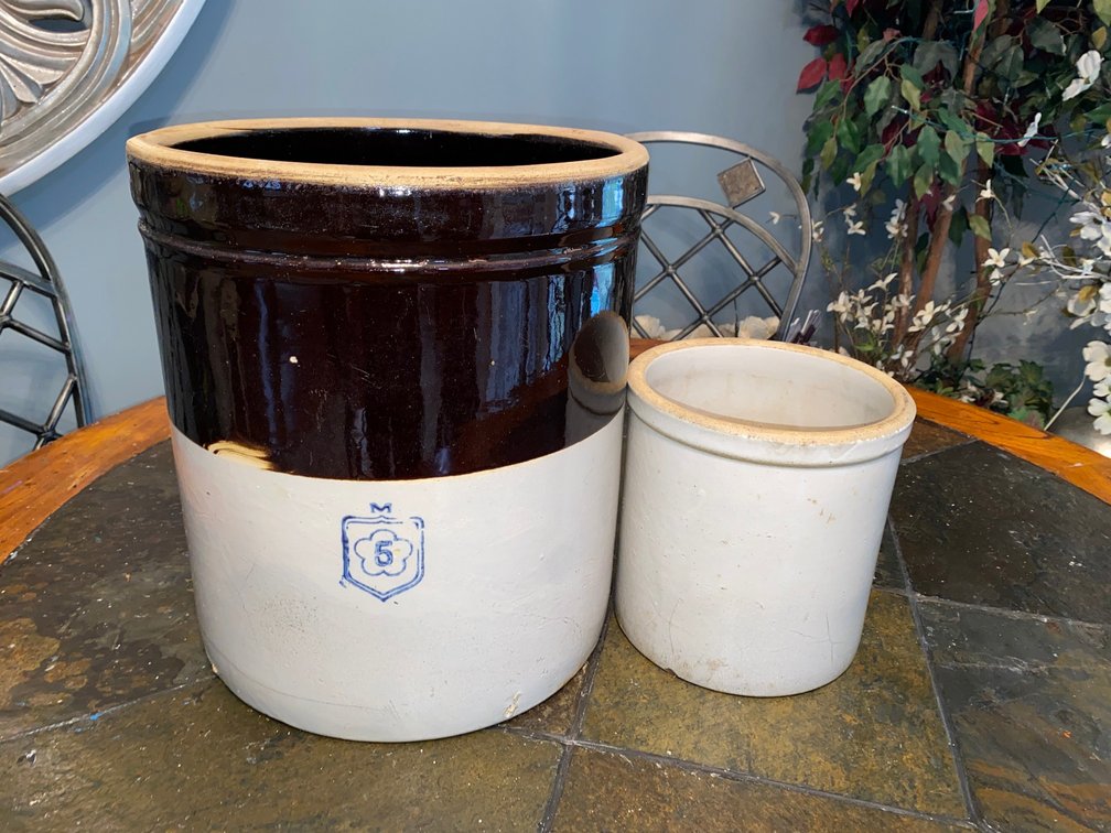 5 Gallon Brown and Cream Crock, Small Crock