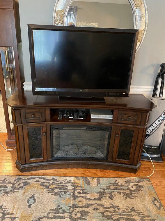TV Stand with Fireplace Insert, DVD Player, 48 Inch Vizio Flat Screen TV
