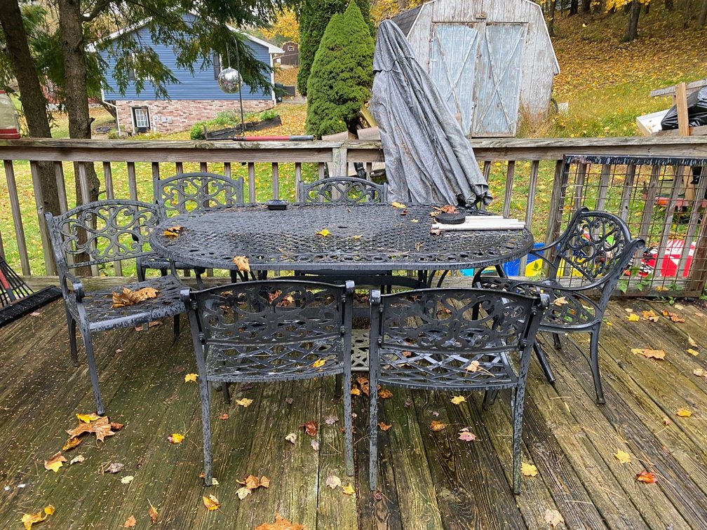 Patio Table with 6 Chairs, Umbrella