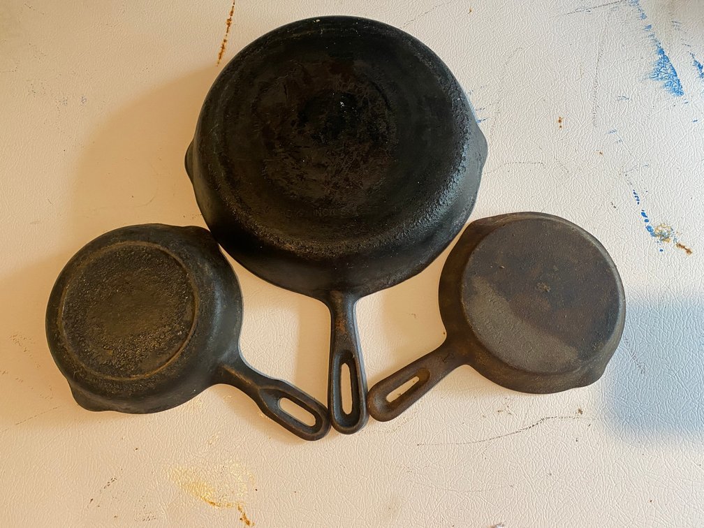 2-Small and 1 Large Cast Iron Skillets