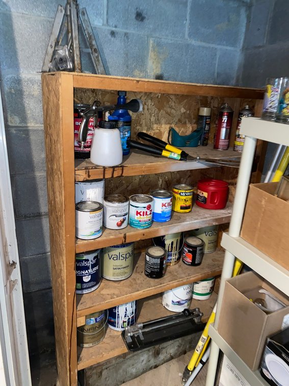 Wooden Shelf and Contents