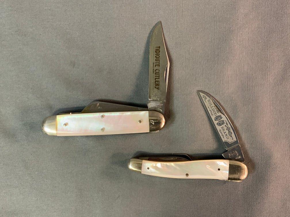 [3115]  Two Three Blade Pocket Knives w/Imitation Pearl Handles