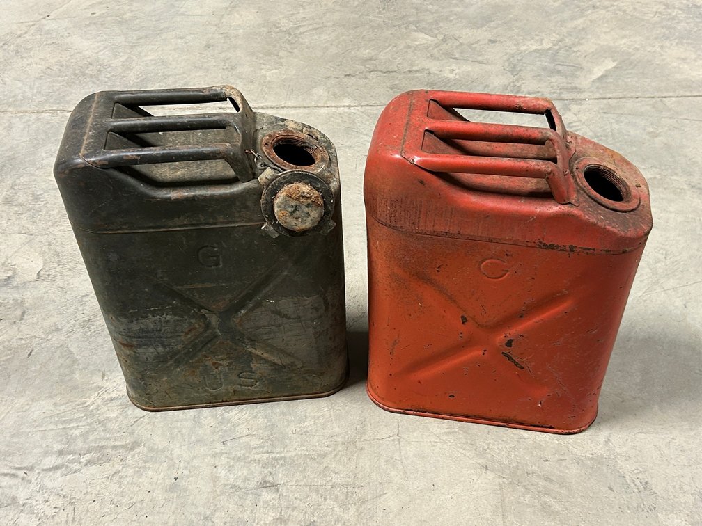 [3455]  Two Metal 5-gal Jerry Cans