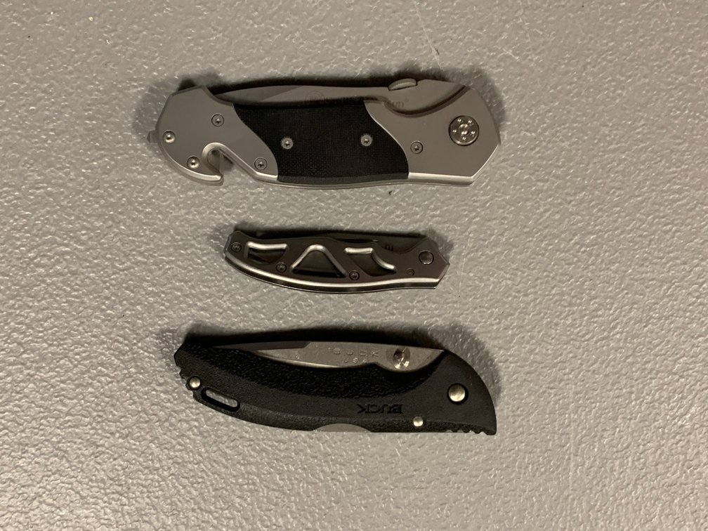 [3009]  Three Folding Knives: Gerber, S&W, Buck