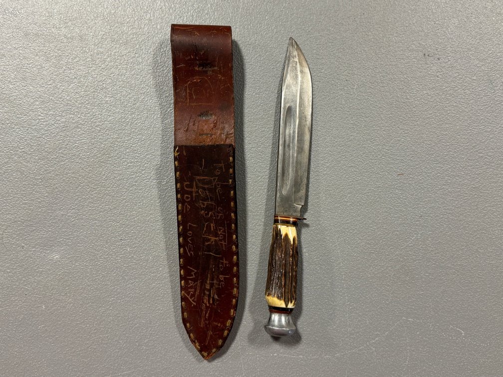 [3118]  German Bowie Style Fixed Blade Knife w/Sheath