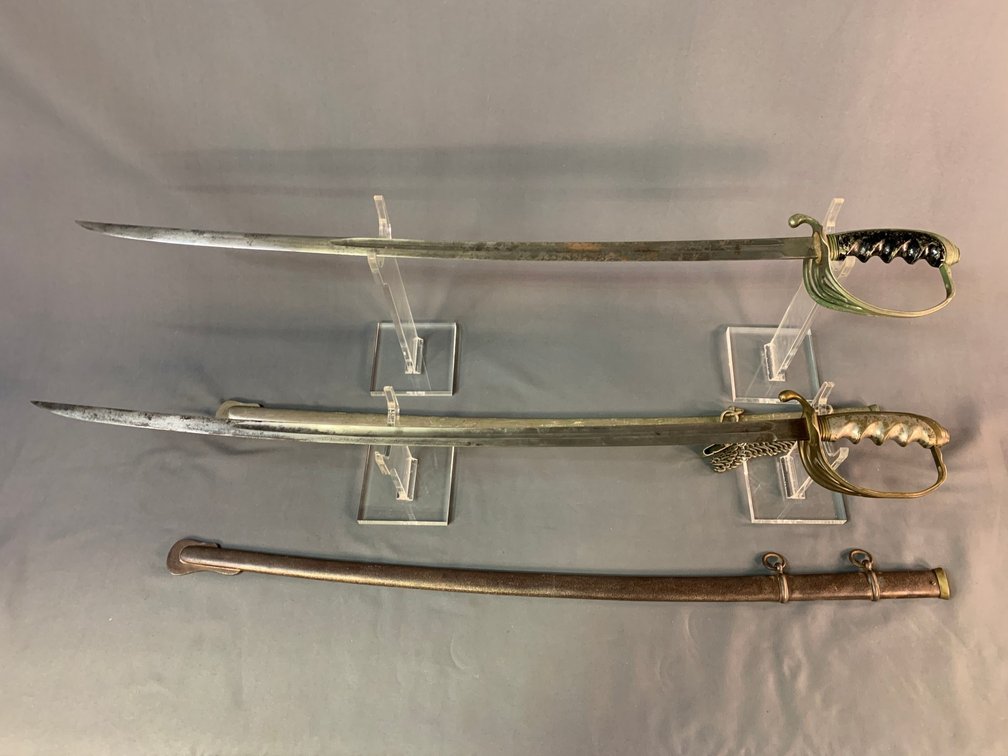 [3148]  Lot of 2 Antique Military-Style Swords with Scabbards