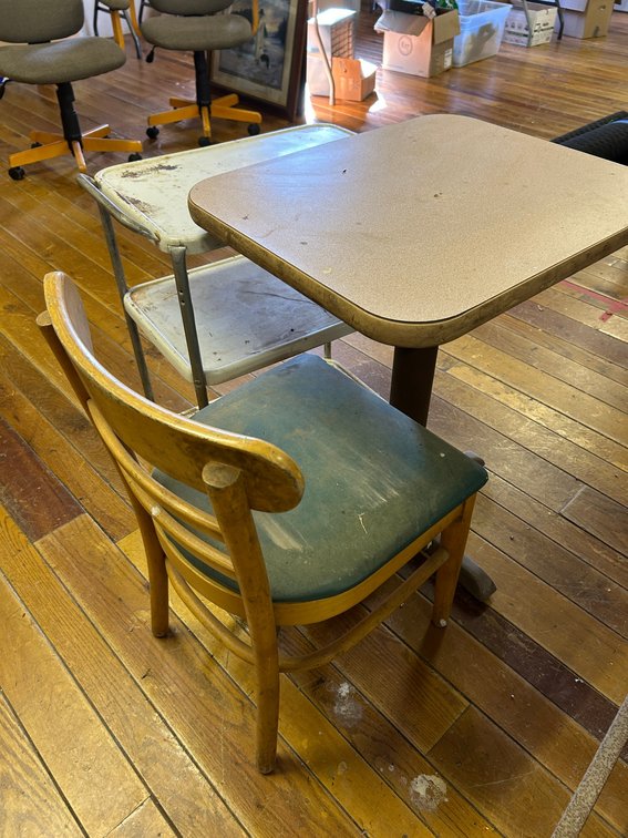 Table Chair, Metal Shelf