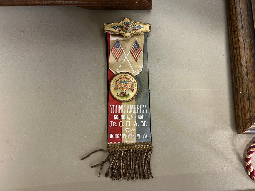 Antique Memorial Badge Young American Council 201 JR. O. U. A.M. Morgantown WV