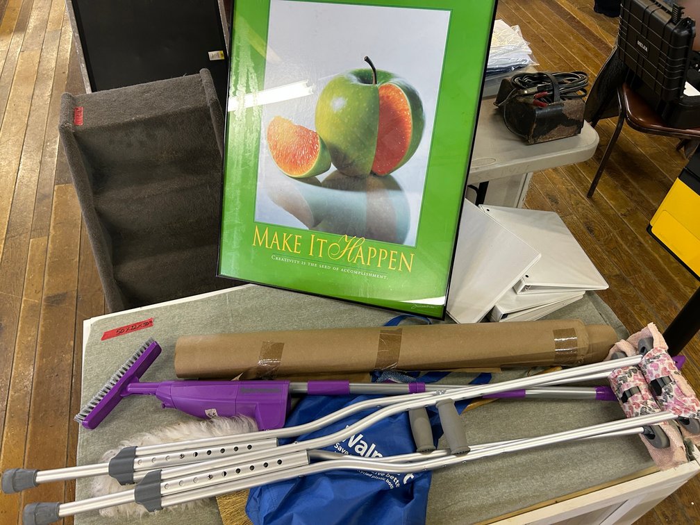 Inspirational Poster, Crutches, Other Clean Up Items