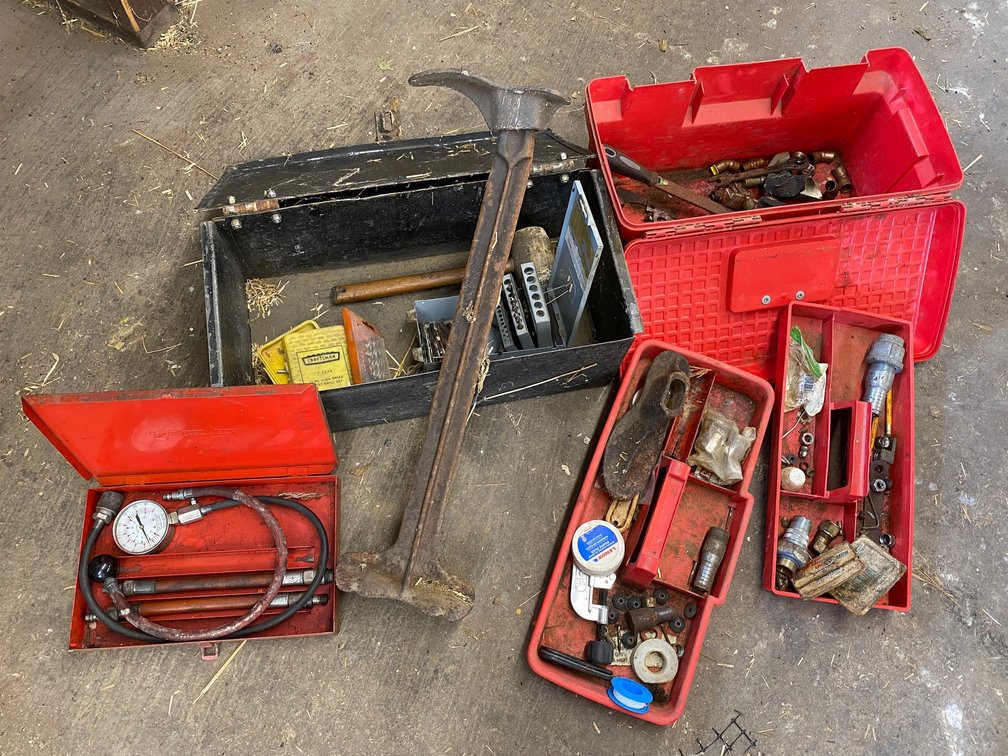 Tool boxes, Compression Gauge, Shoe Lath, Misc. Drills and Batteries
