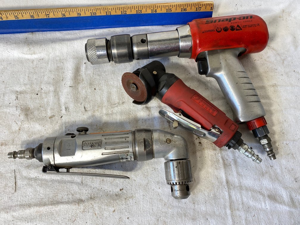Air Tools, Blue Point Angle Drill, Sunex Grinder, Snap On Quick Coupler Driver