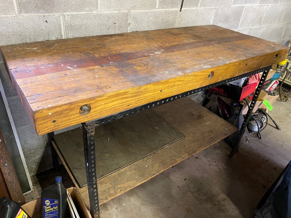 Custom Made Wooden Work Bench with Metal Frame