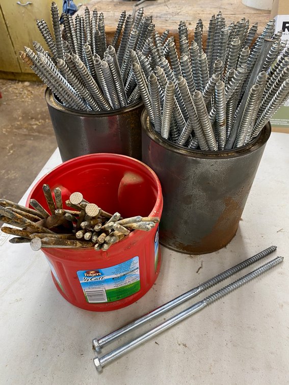 2-Coffee Cans of Lag Bolts-12 inches Long, Long Nails