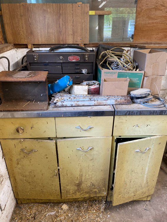 Base Cabinet, 2 Office chairs, Assorted Scrap Lot, Proto Tool Box Missing Lid