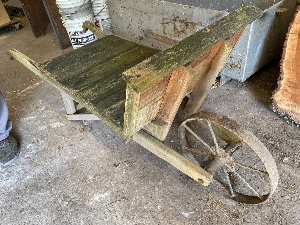 Wooden Wheelbarrow with a Steel Wheel Flat Bed
