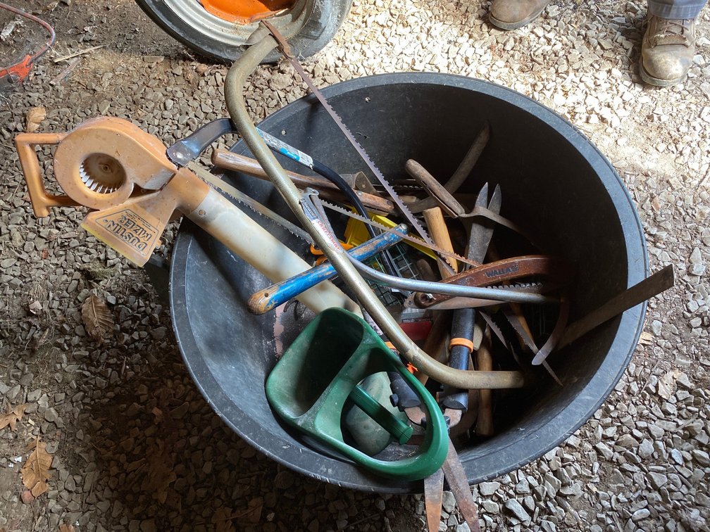 Plastic Tub with Lawn and Garden Tools