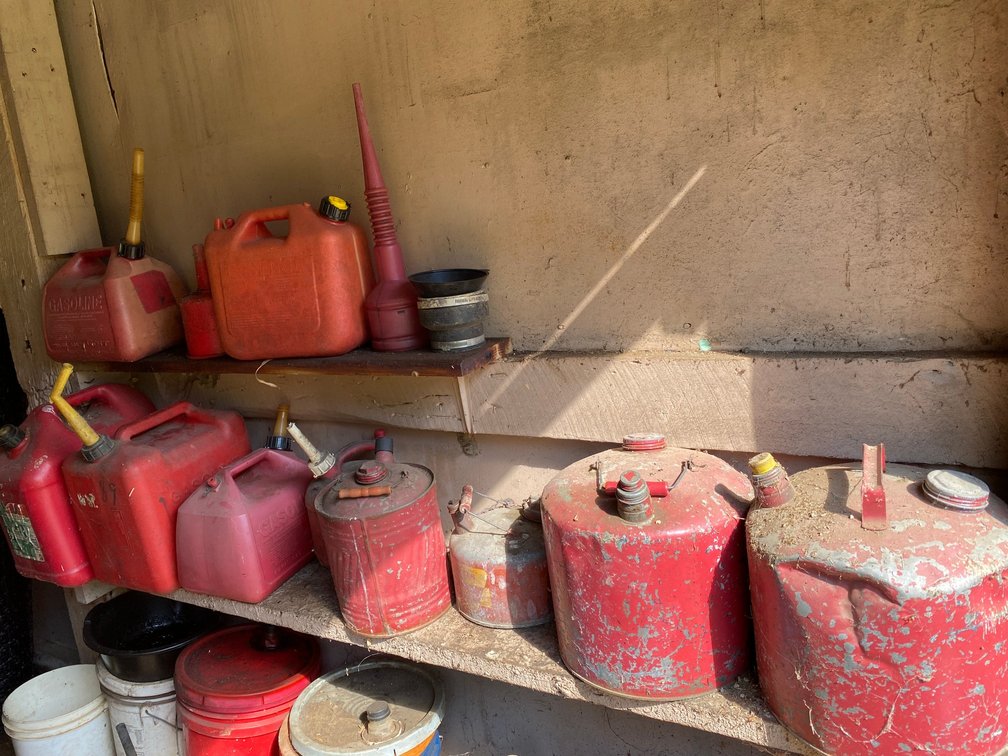 Assortment of Gas Cans, Plastic and Metal