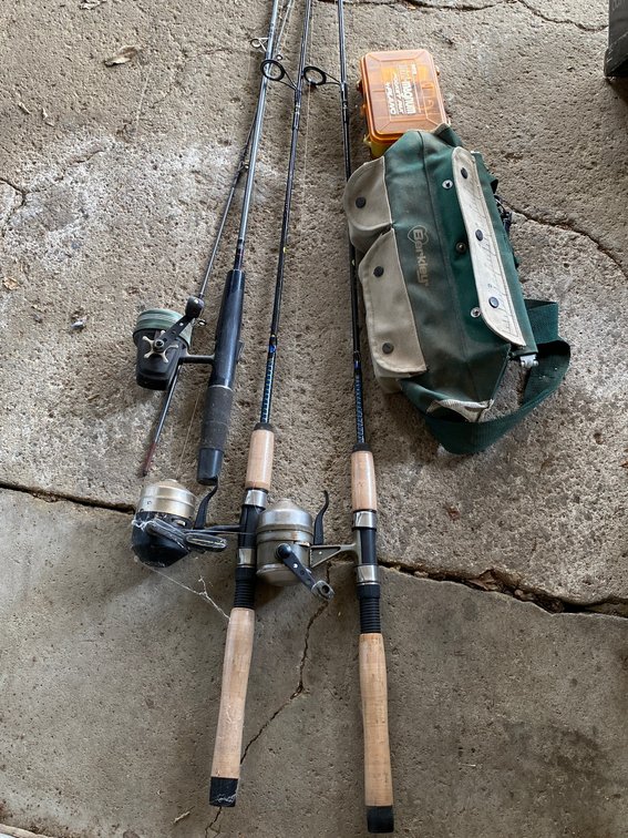 Fishing rods and reels with utility bag and small tackle box