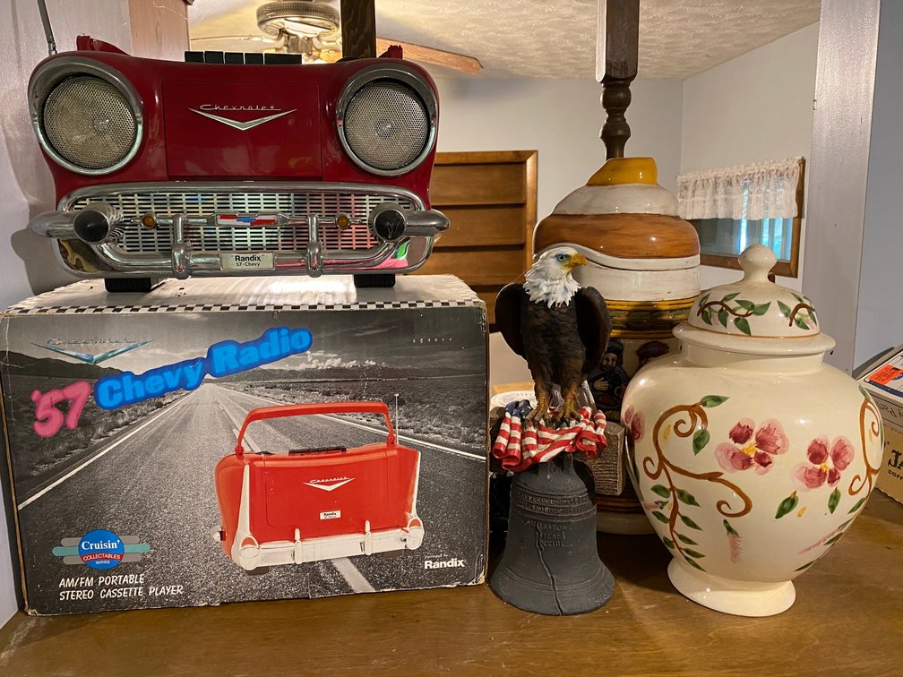 1957 Chevy am/FM Portable Stereo Cassette Player, Liberty Bell, Eagle Collectable, 2-Ceramic Collectables