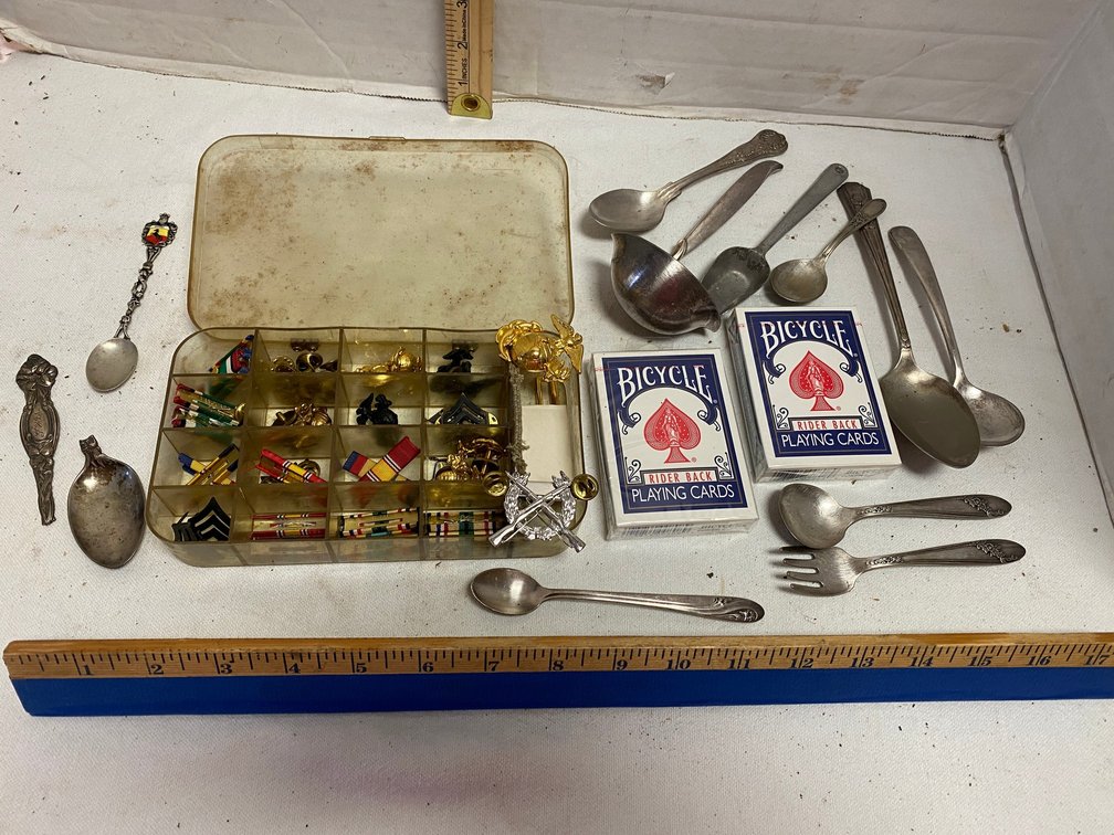 Assortment of Pins, Playing cards, Flatware