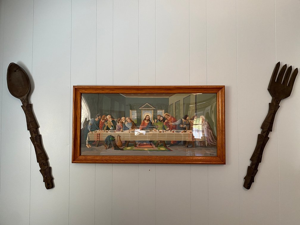Paint by Numbers Last Supper Framed Painting, Large Spoon and Fork Decoration