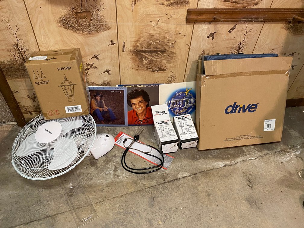 2-Weather Tech Cup Phone, Accessory with extensions, Records Bee Gees, Outdoor Post Light, Mechanics Stethoscope