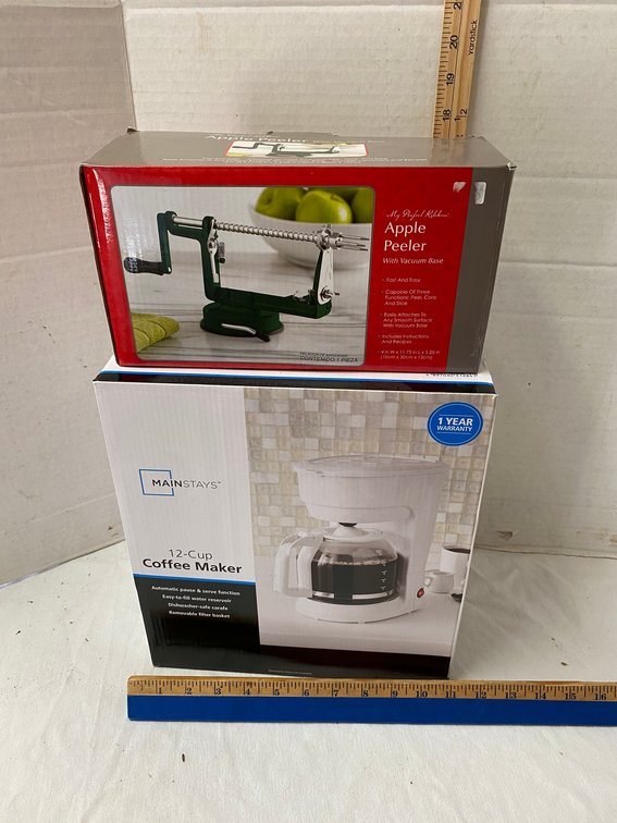 Mainstays 12 Cup Coffee maker and a Apple Peeler with Vacuum Base