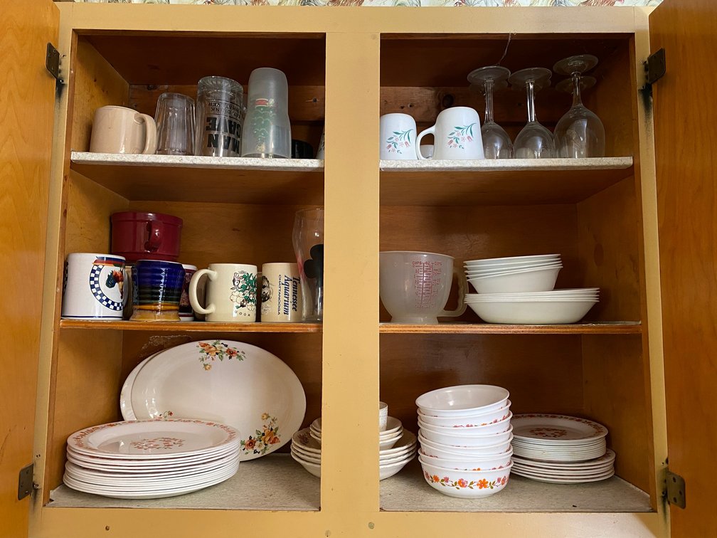 Cabinet Lot of Dishes, Bowls, Mugs, glasses