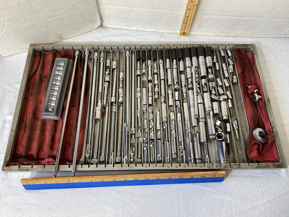 Snap On 1/4 Inch Drive Sockets, Extensions, Alan Drivers, Swivel Sockets, Custom Made Wooden Divided Tray
