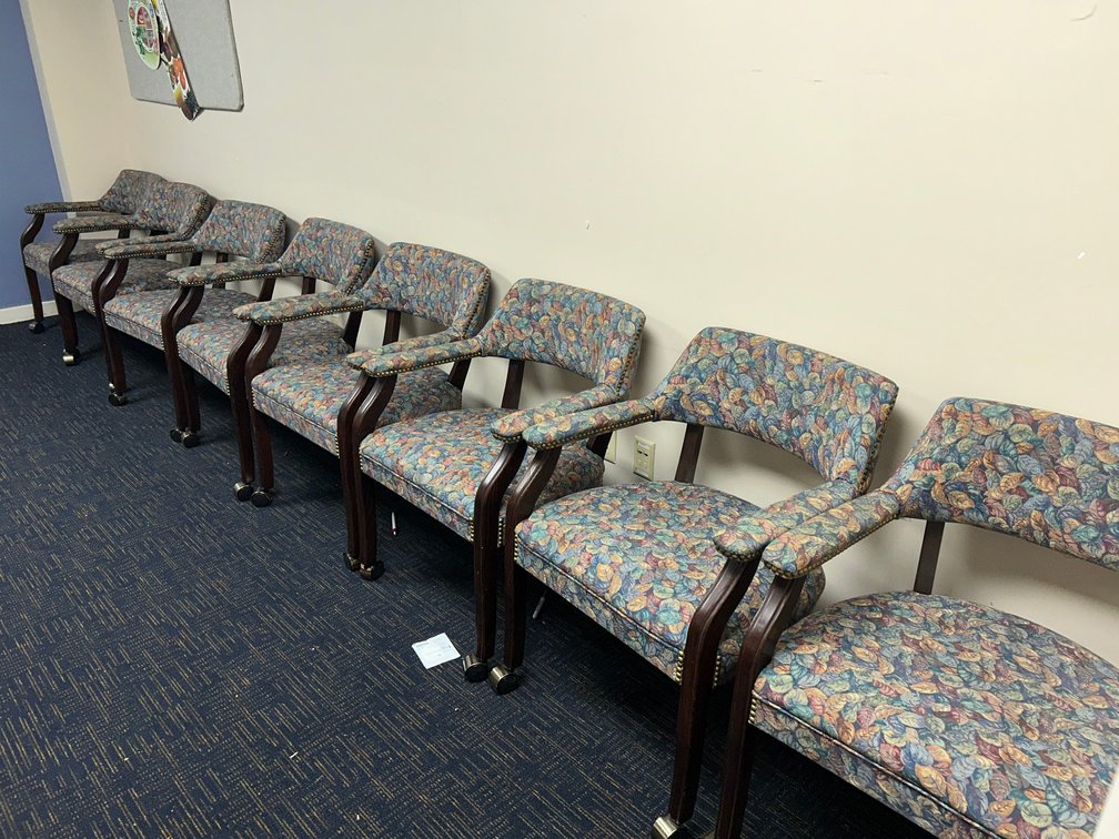 Upholstered Waiting Room chairs On Rollers with Nail Head Finish