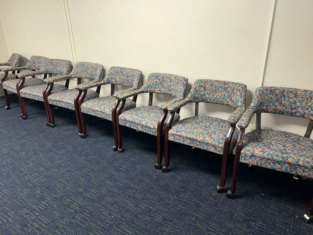 Upholstered Waiting Room chairs On Rollers with Nail Head Finish