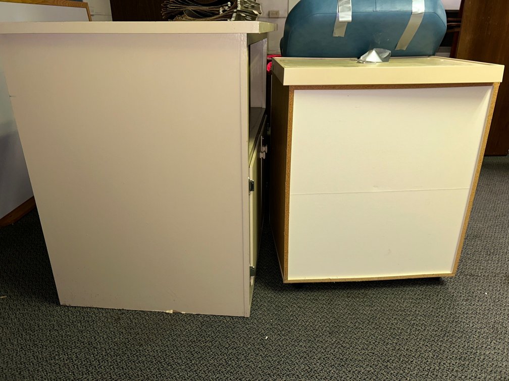 Rubbermaid Brand Cabinet with Plastic Top, Vintage Wooden Cabinet with 2 Doors