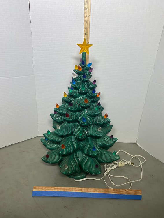 Green ceramic Christmas tree with lighted and musical base