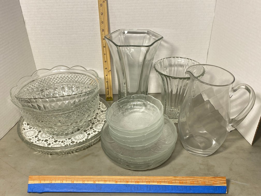 Glass vases, pitchers and bowls, glass salad bowls