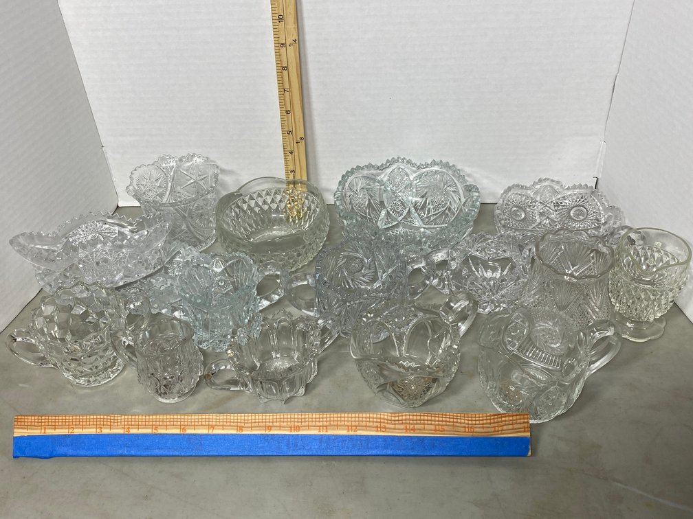 Glass bowls, cream and sugars